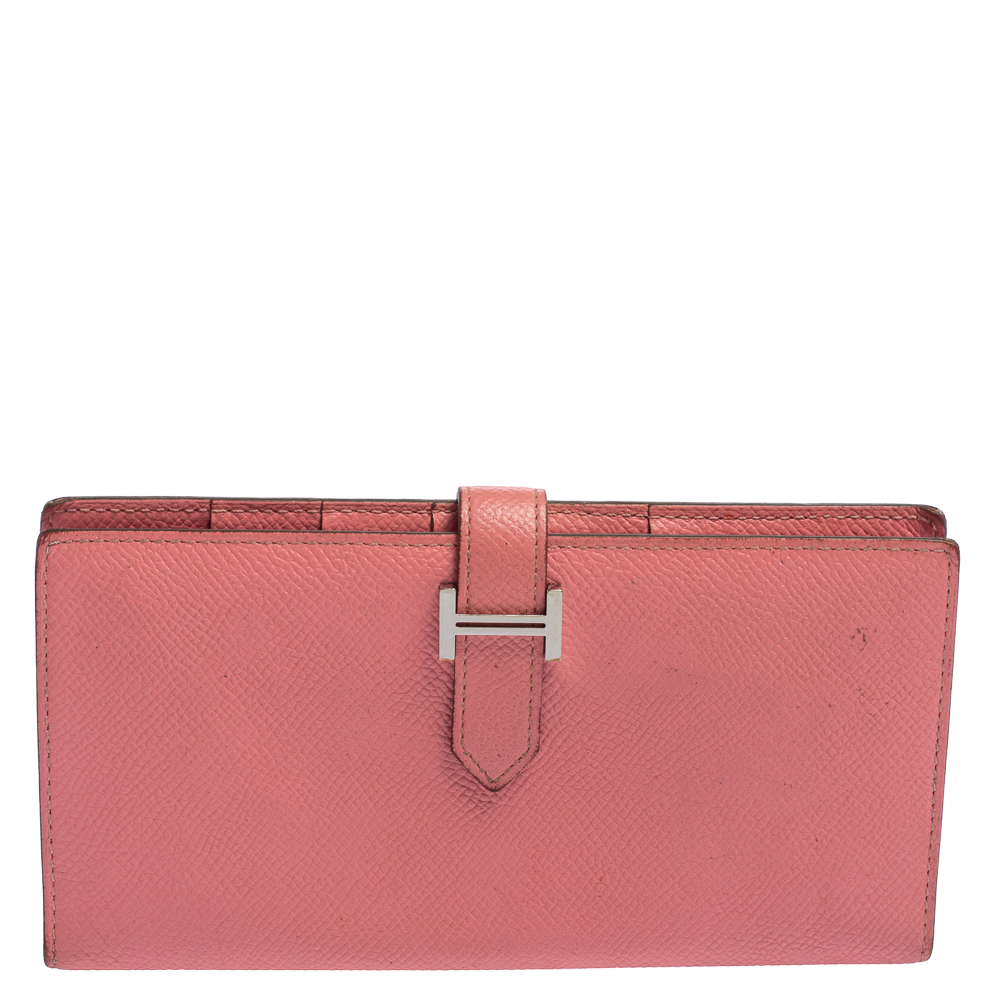 Pre-owned Hermes Rose Confetti Epsom Leather Bearn Classic Wallet In Pink