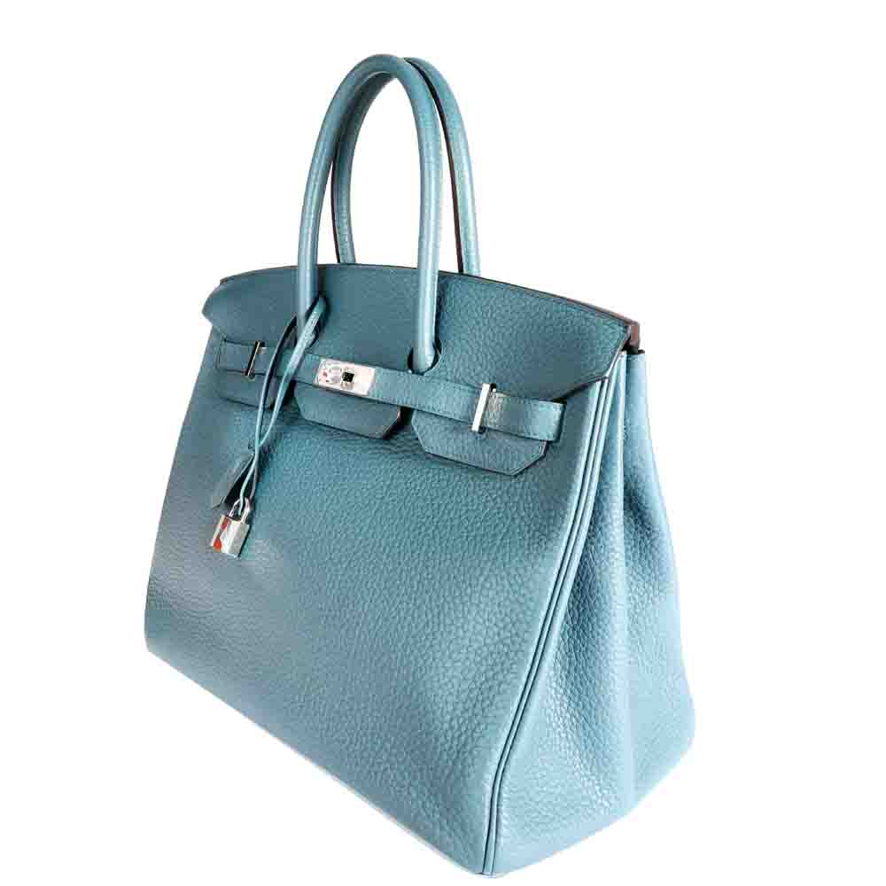 

Hermes Blue Clemence Leather Birkin 35 Tote Bag
