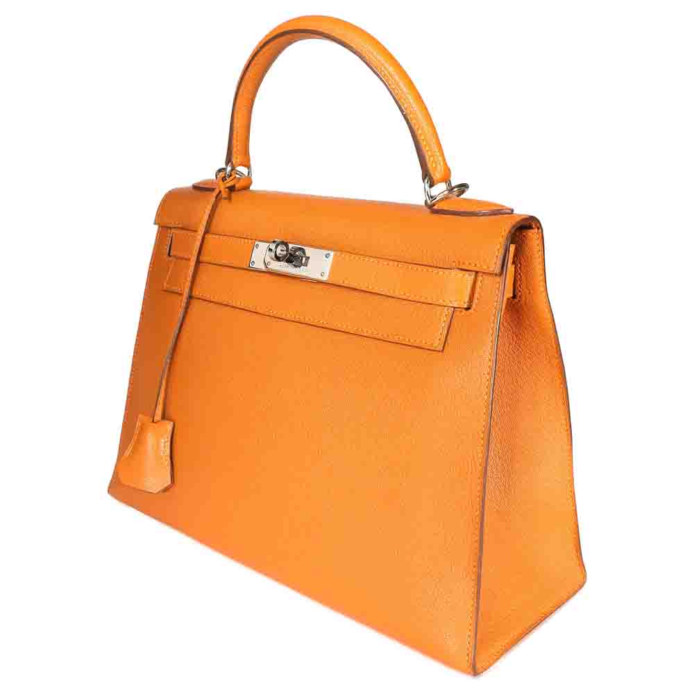 

Hermes Orange Chevre Leather Sellier Kelly 28 Bag