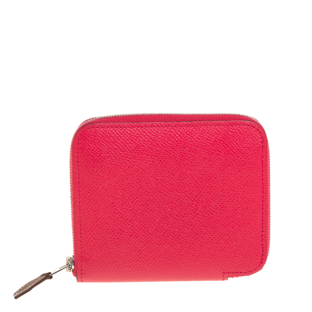Pre-owned Hermes Bougainvillea Epsom Calfskin Silk'in Compact Wallet In Pink
