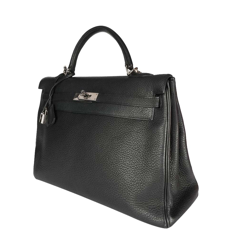 

Hermes Black Clemence Leather Kelly Retourne 35 Bag