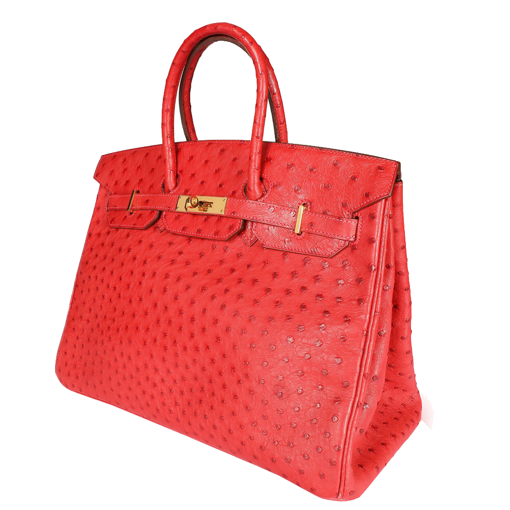 

Hermes Rouge Ostrich Leather Gold Hardware Birkin 35 Bag, Red