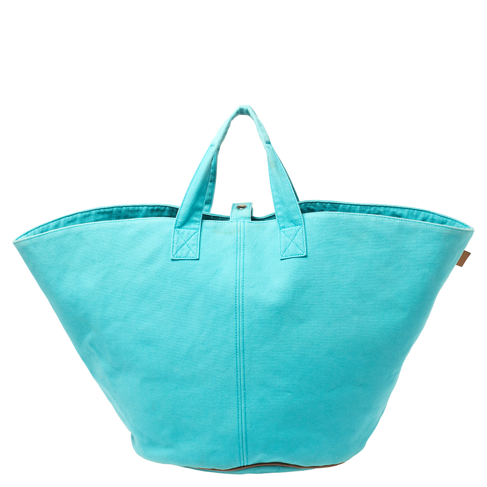 Pre-owned Hermes Blue Atoll Canvas Beach Tote