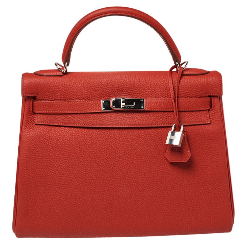 Pre Owned Hermes Rouge Piment Togo Leather Palladium Hardware Kelly Retourne 32 Bag