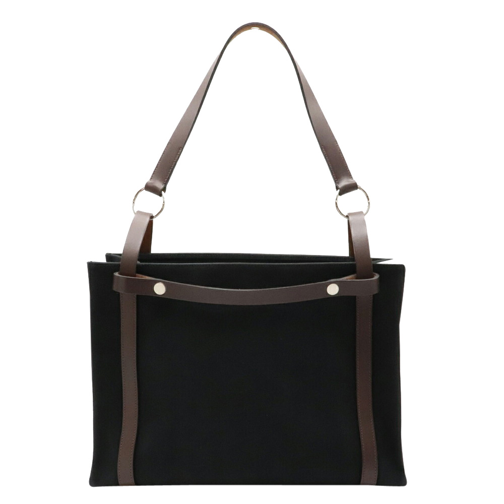 Click to view more detailed imagery on our partner's website Pre-owned Hermes Black/brown Canvas Leather Tote Bag
