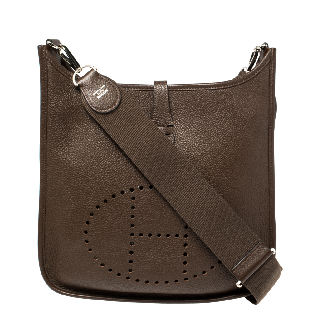 Pre Owned Hermes Chocolat Togo Leather Evelyne III PM Bag