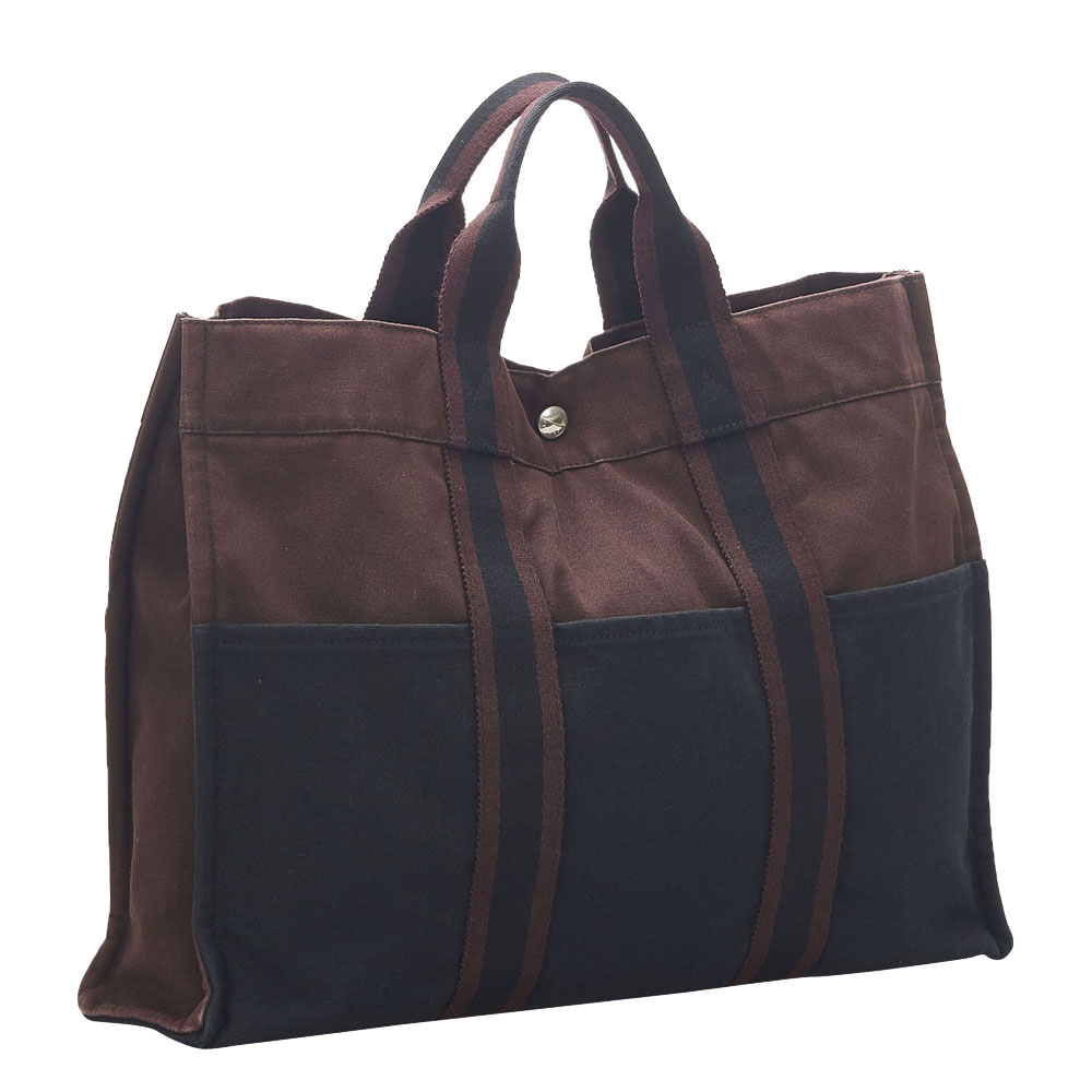 

Hermes Brown/Blue Canvas Fourre Tout MM Bag, Multicolor