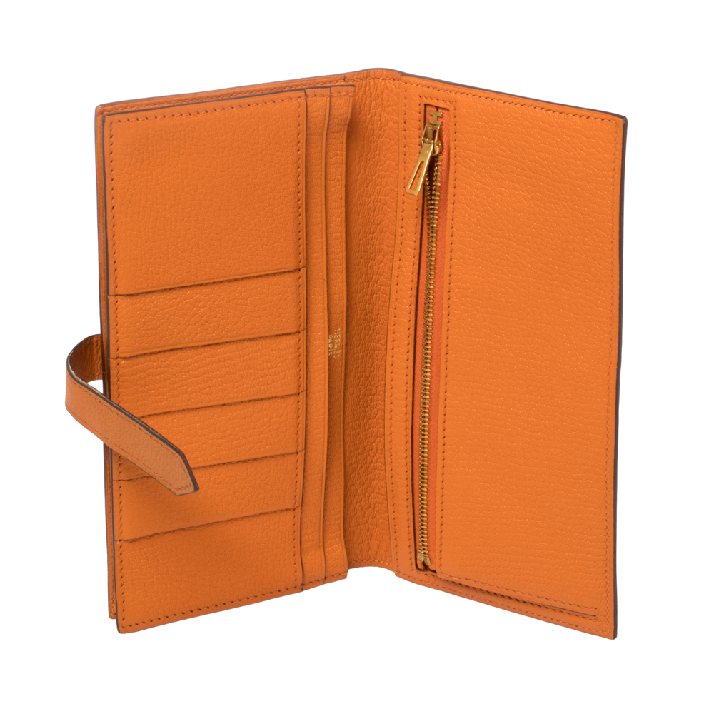 

Hermes Noisette/Orange Chevre Leather Bearn Gusset Wallet, Brown