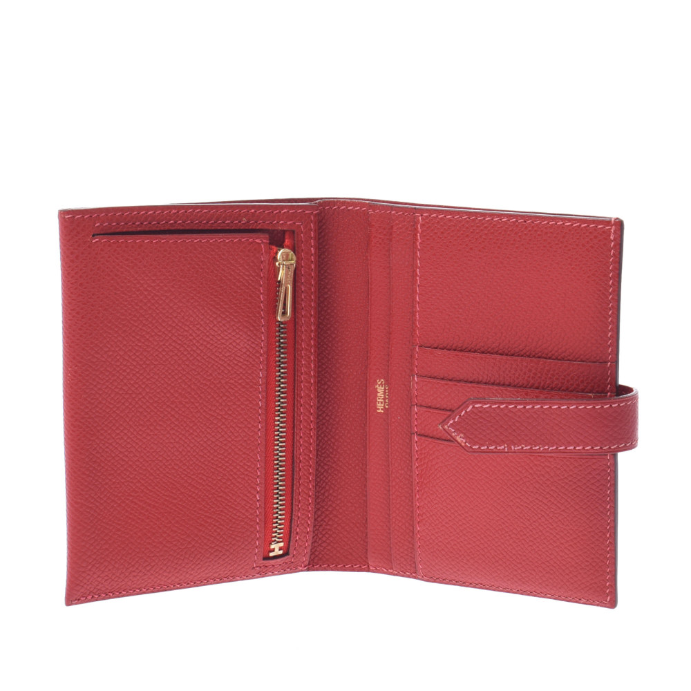 

Hermes Red Leather Bearn Compact Wallet