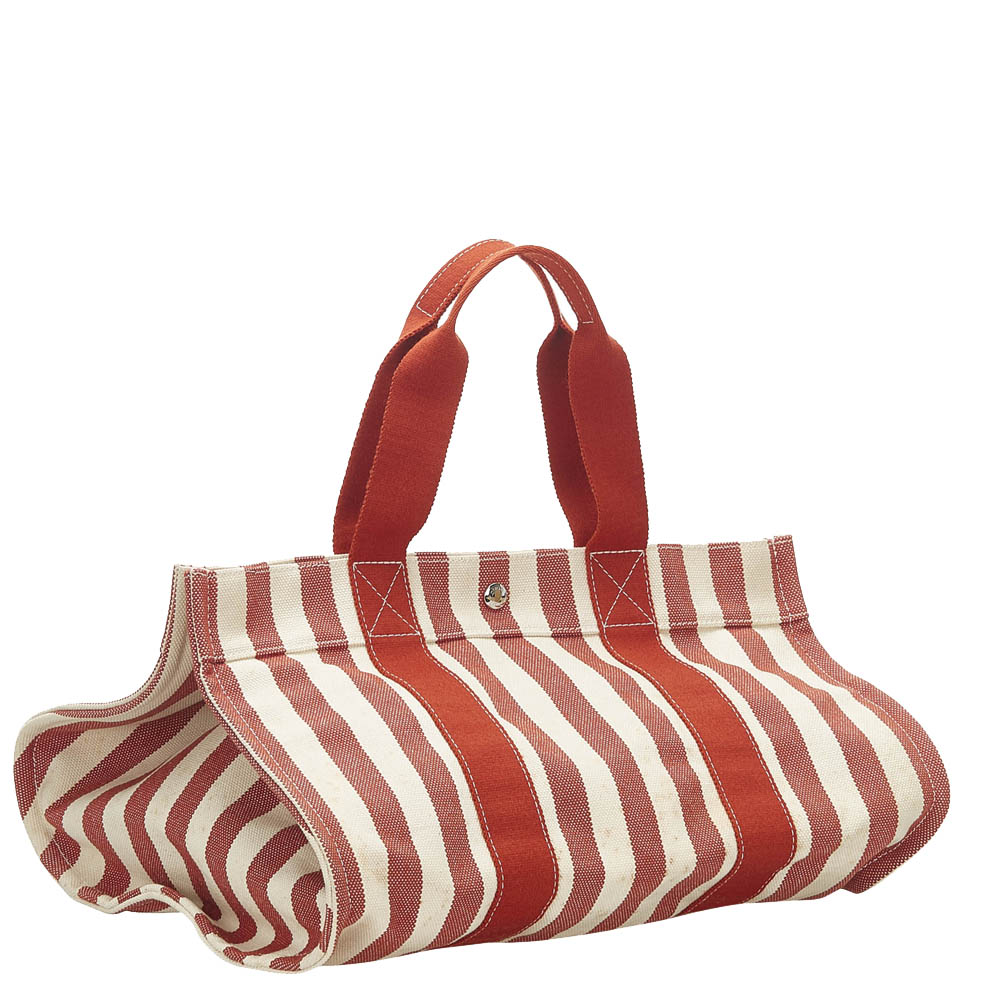 

Hermes Red/White Canvas Cannes Tote Bag