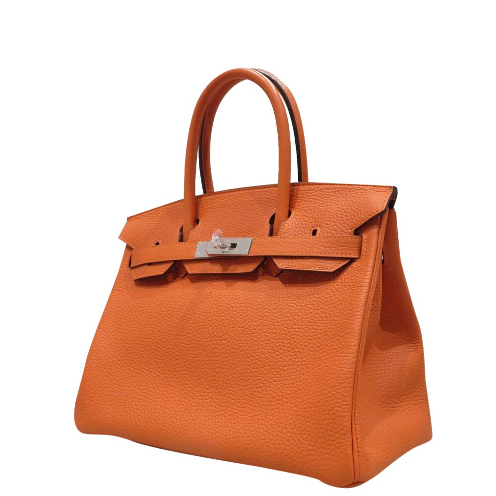 

Hermes Orange Clemence Leather Palladium Hardware Birkin 30 Bag