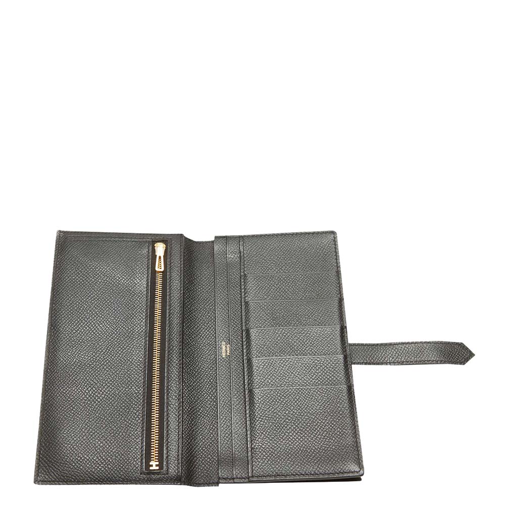 

Hermes Black Leather Epsom Bearn Long Wallet