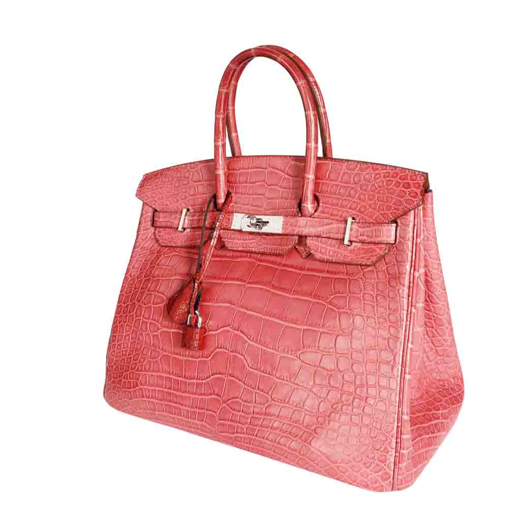 

Hermes Rose Matte Alligator Leather Palladium Hardware Birkin 35 Bag, Pink