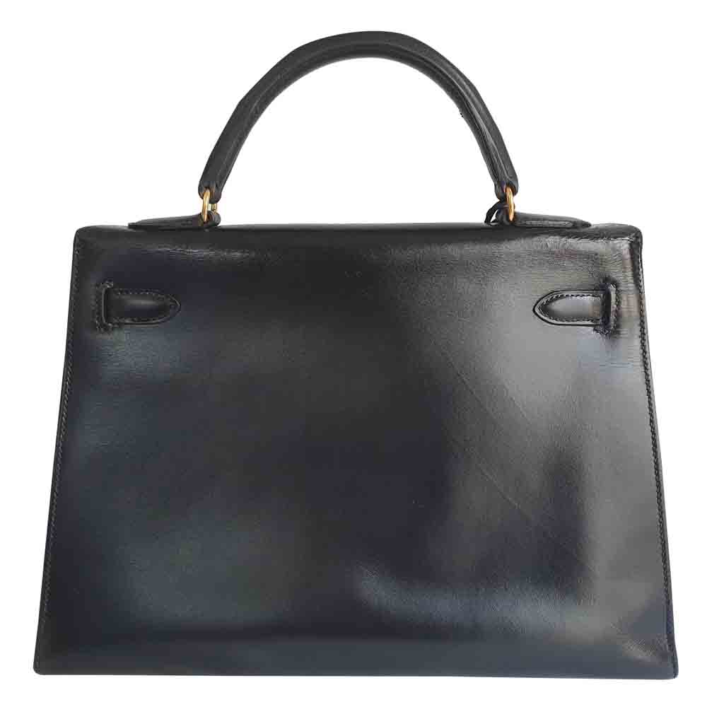 

Hermes Black Leather Gold Hardware Kelly Bag