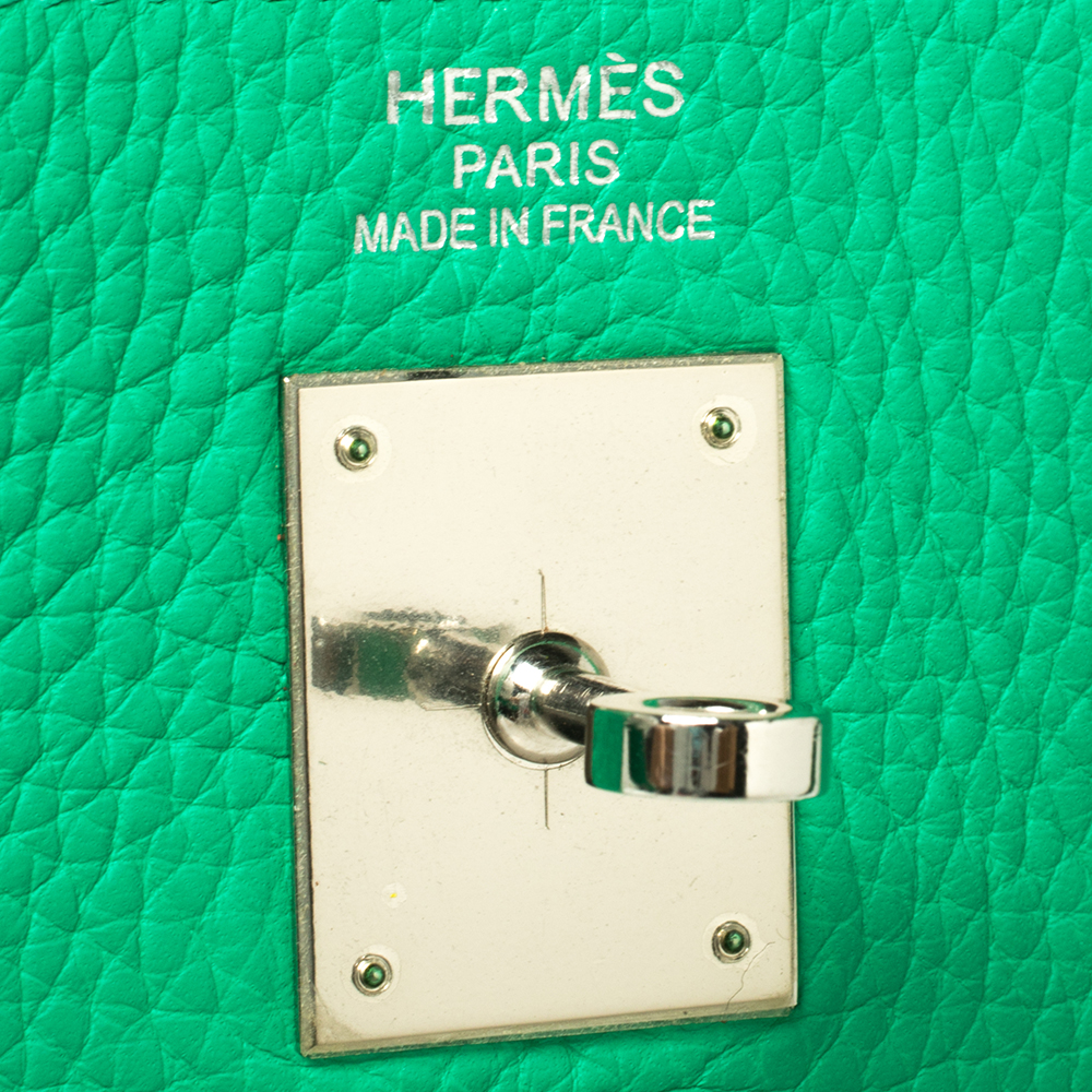 Hermes Menthe Taurillon Clemence Leather Palladium Finished Kelly Retourne  35 Bag Hermes