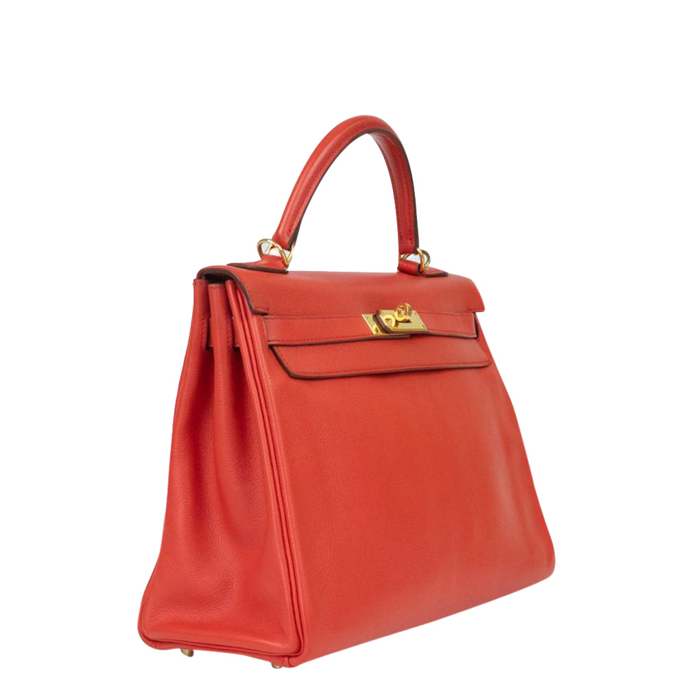 

Hermes Red Leather Gold Hardware Kelly Shoulder Bag