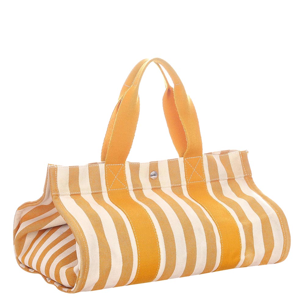 

Hermes Yellow/White Canvas Cannes MM Tote Bag