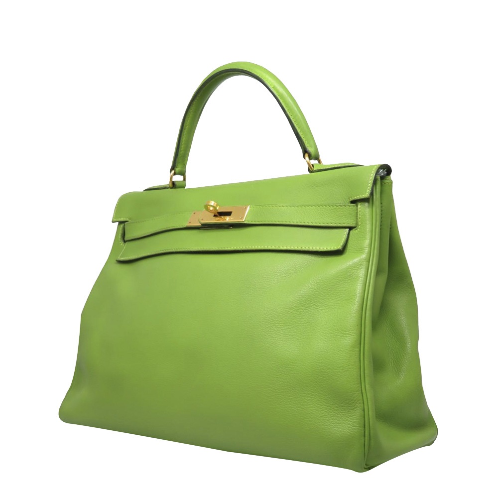 

Hermes Green Gulliver Leather Gold Hardware Kelly 32 Bag