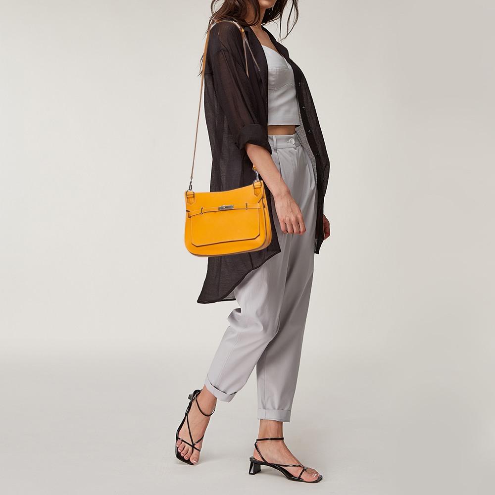 

Hermes Jaune D'or Taurillon Clemence Leather Jypsiere 28 Bag, Yellow