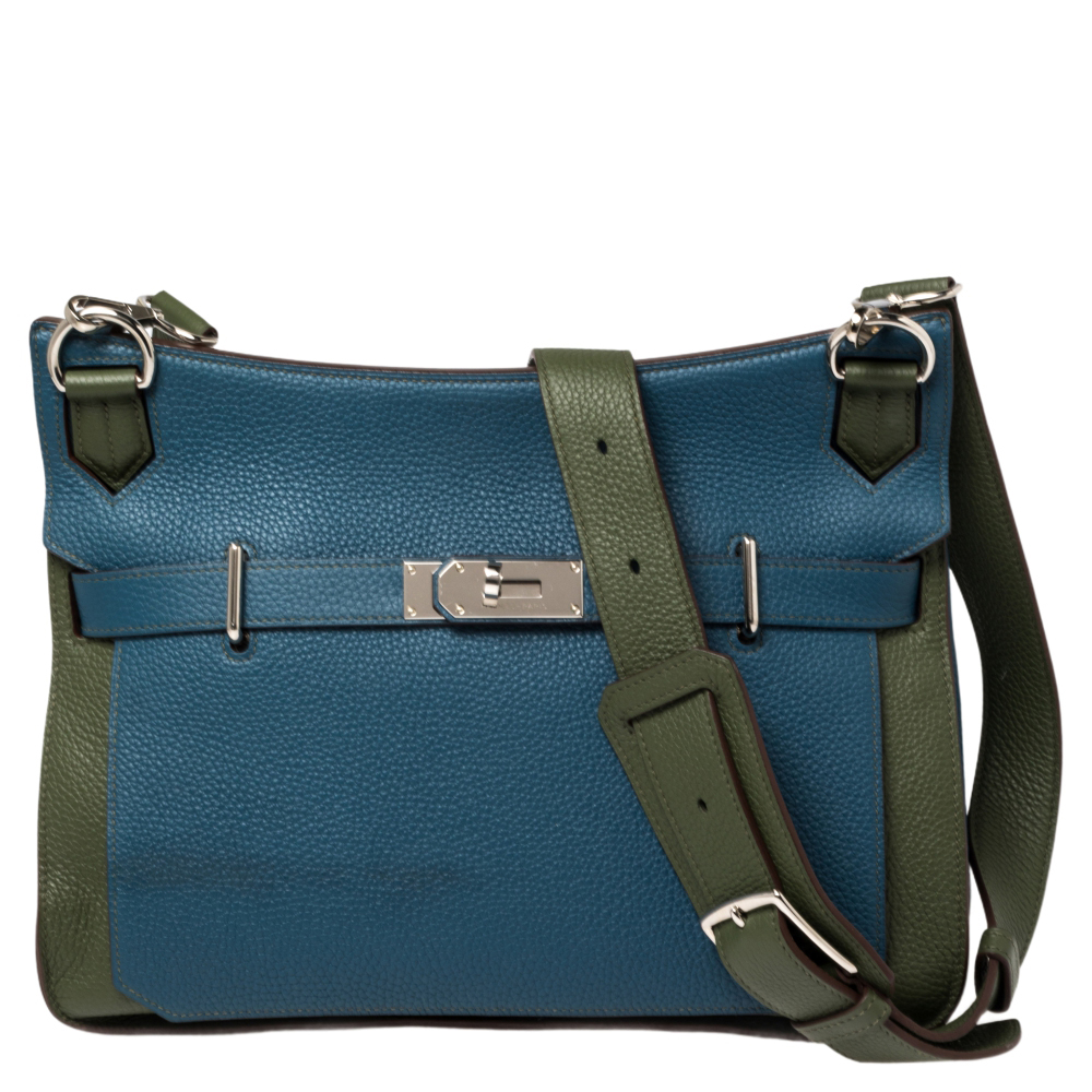 Pre Owned Hermes Bleu Thalassa/Canopee Taurillon Clemence Leather Palladium Hardware Jypsiere 34 Bag