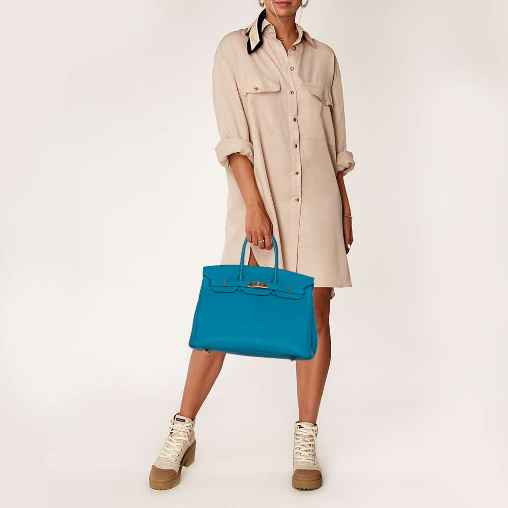 

Hermes Turquoise Togo Leather Gold Hardware Birkin 35 Bag, Blue