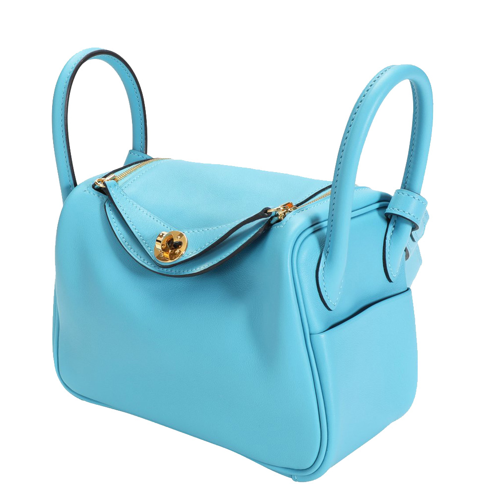 

Hermes Blue Swift Leather Mini Lindy Bag