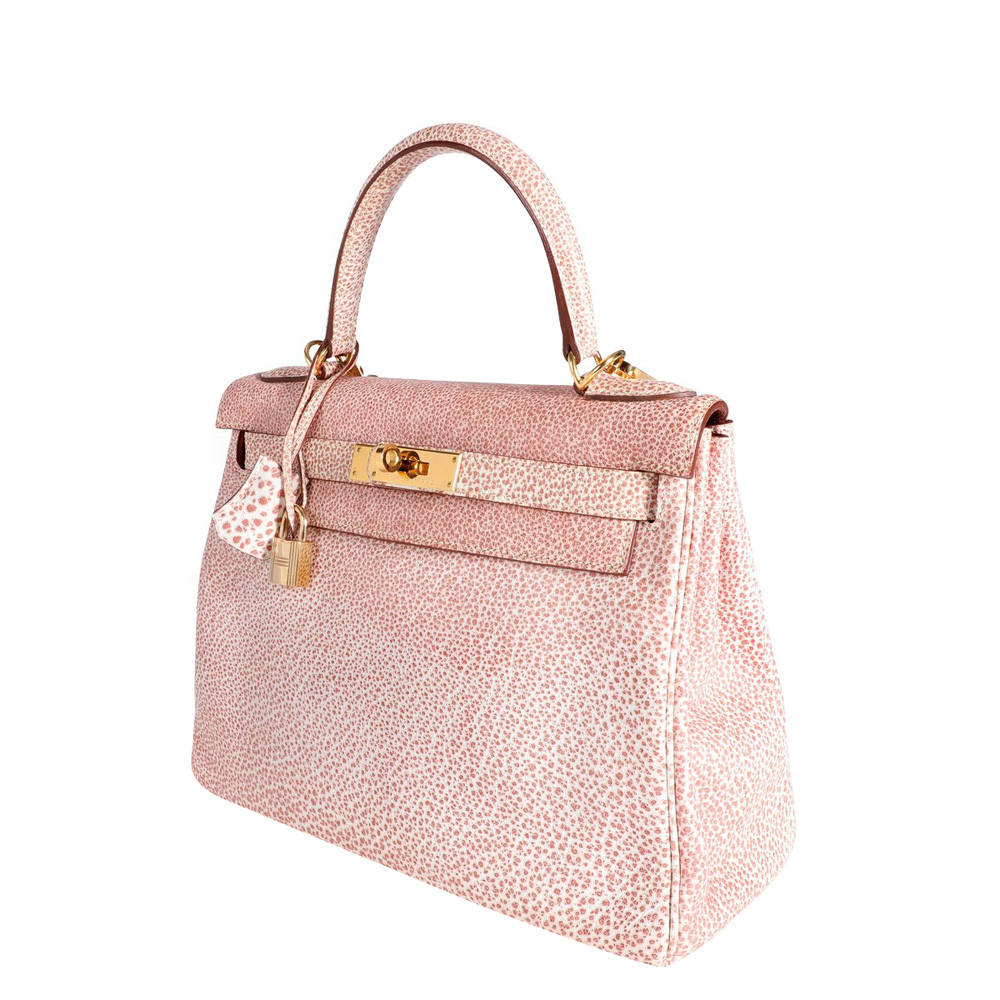 

Hermes Pink/White Rare Buffalo Leather Gold Hardware Dalmatian Retourne Kelly 28 Bag