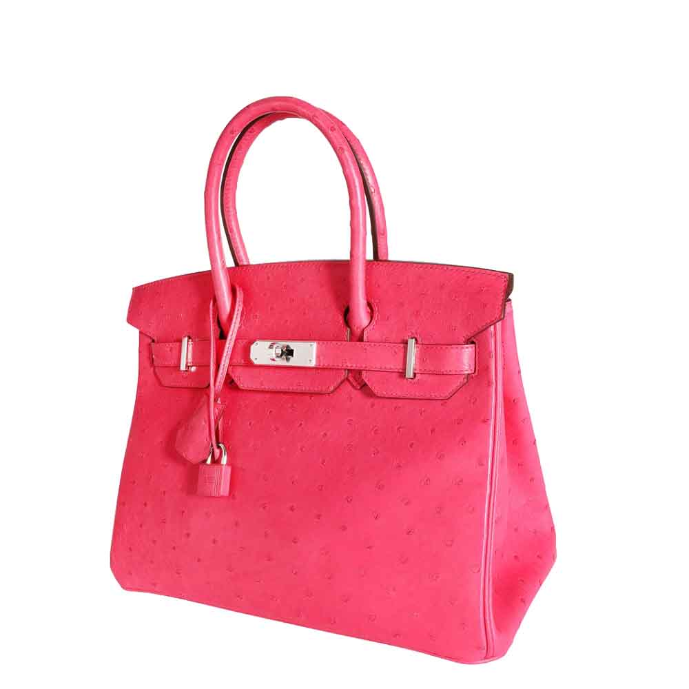 

Hermes Rose Tyrien Ostrich Leather Palladium Hardware Birkin 30 Bag, Pink