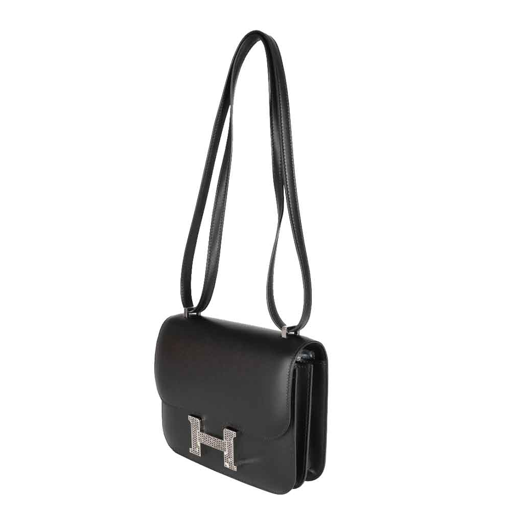 

Hermes Black Monsieur Salvator Lizard Leather Constance 18 Bag