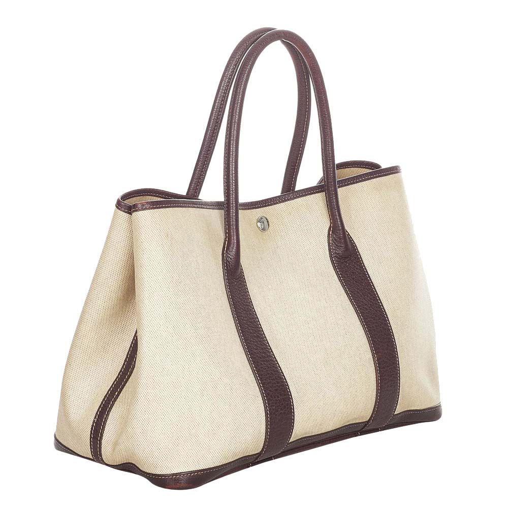 

Hermes Beige/Brown Canvas Leather  Garden Party Tote Bag