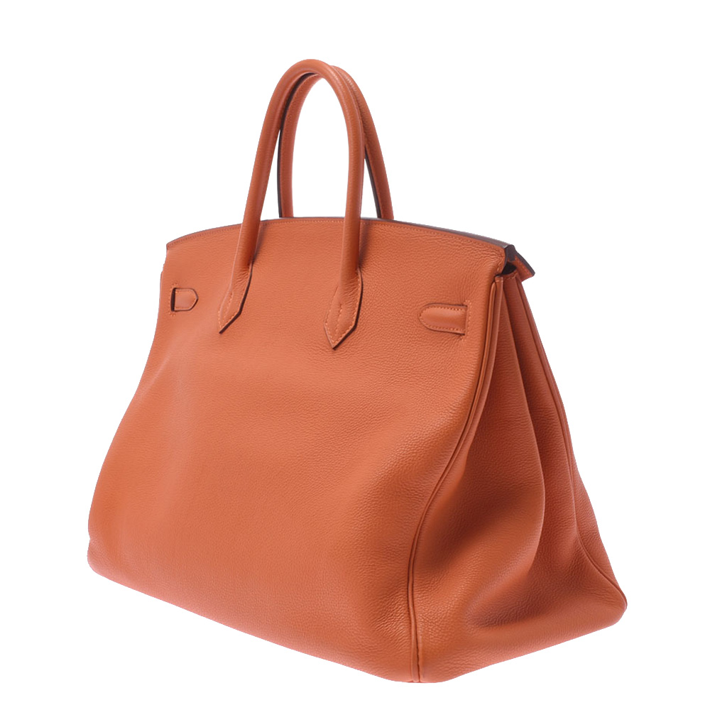 

Hermes Orange Leather Palladium Hardware Birkin 40 Bag