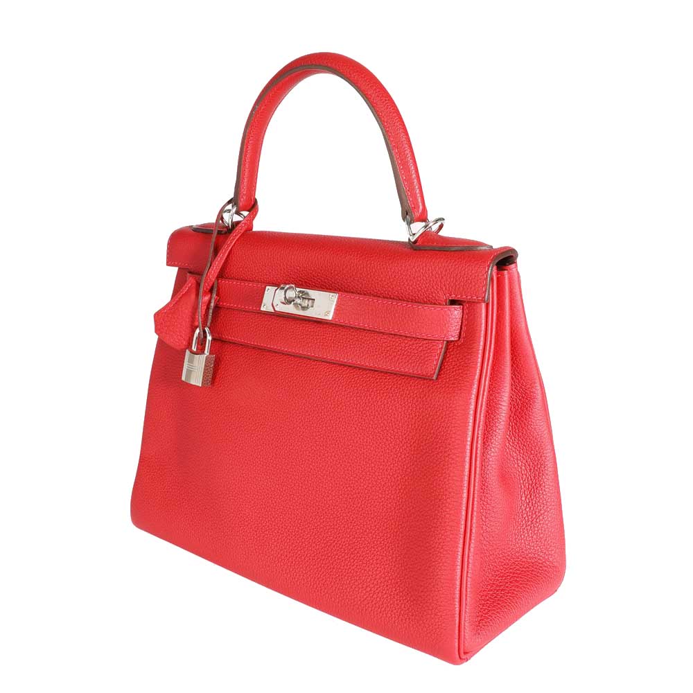 

Hermes Red Rouge Casaque Togo Leather Palladium Hardware Kelly 28 Bag
