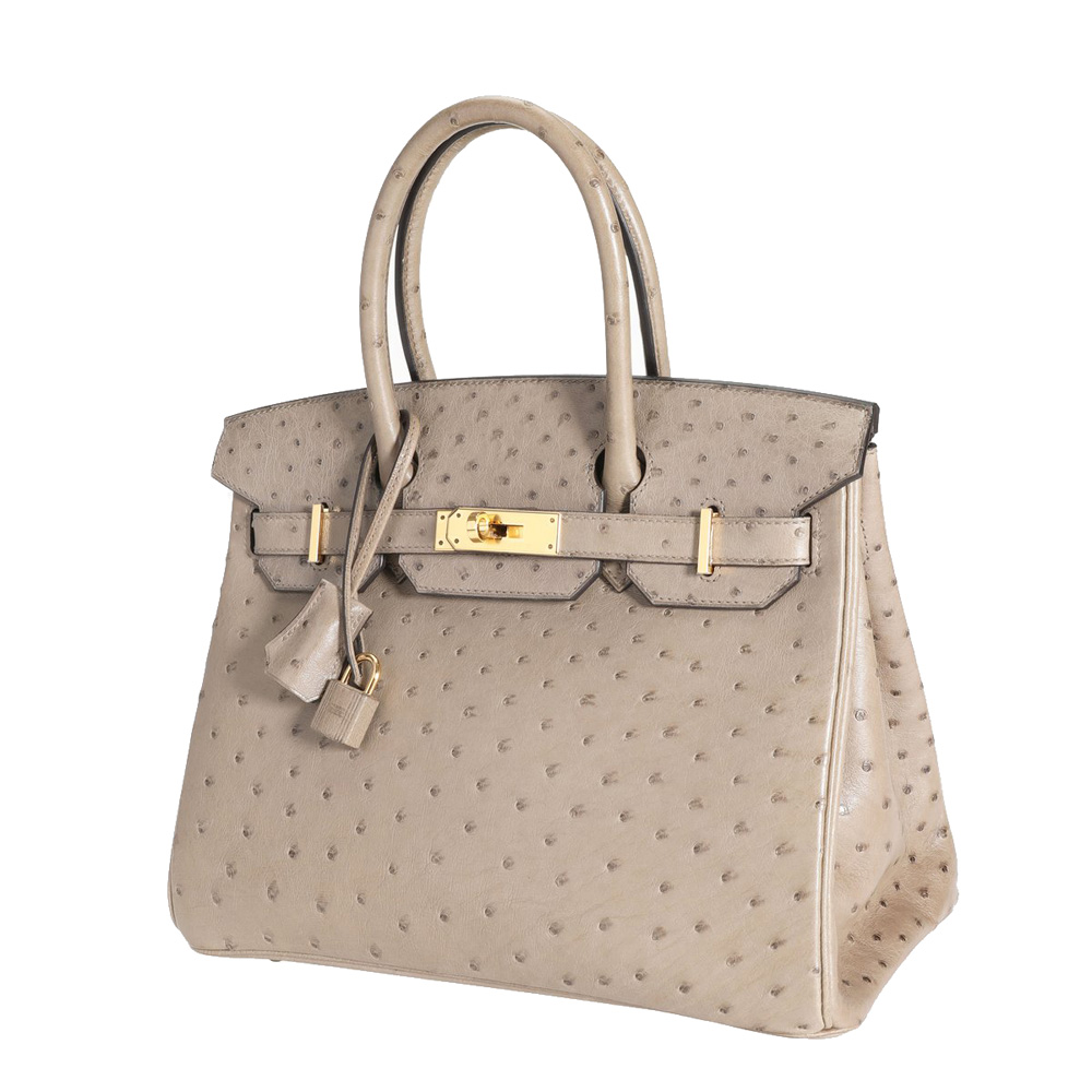 

Hermes Grey Tourterelle Ostrich Leather Gold Hardware 30 Birkin Bag