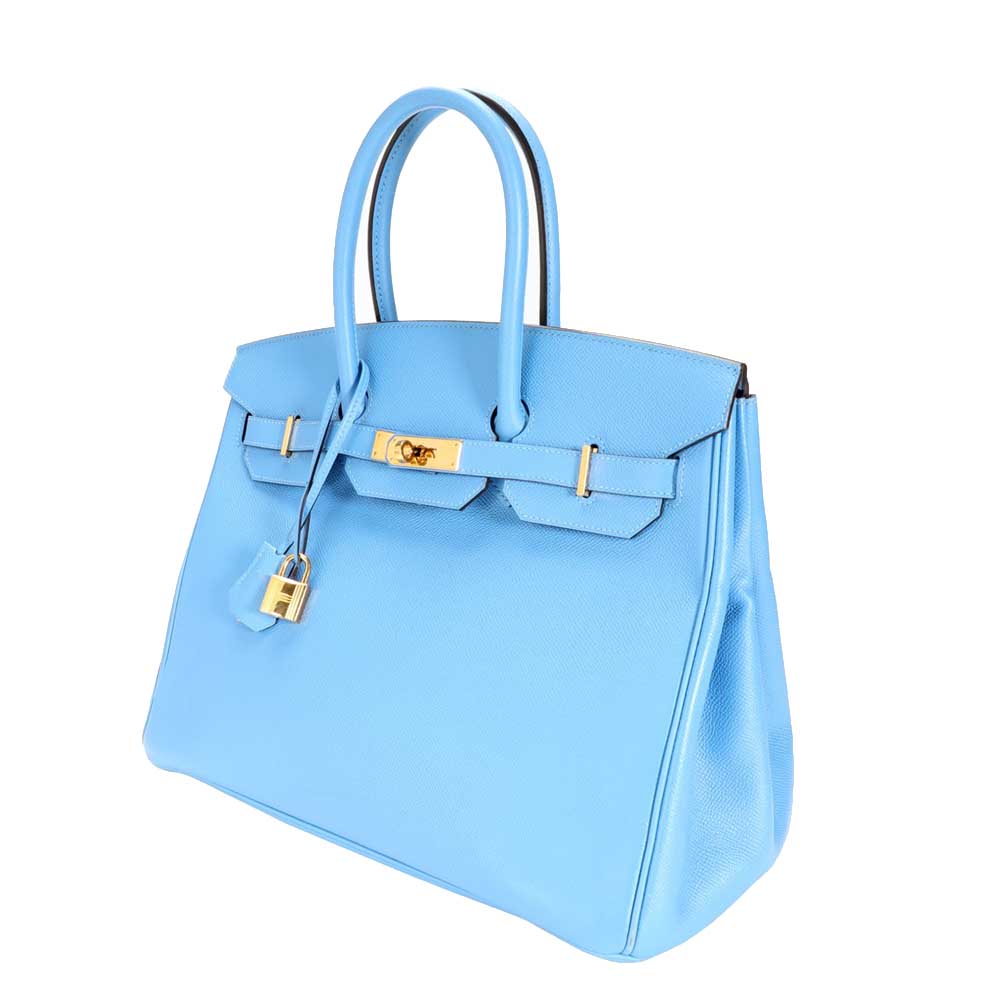 

Hermes Blue Epsom Leather Gold Hardware Birkin 35 Bag