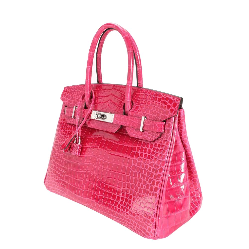 

Hermes Rose Mexico Shiny Porosus Crocodile Leather Palladium Hardware Birkin 30 Bag, Pink