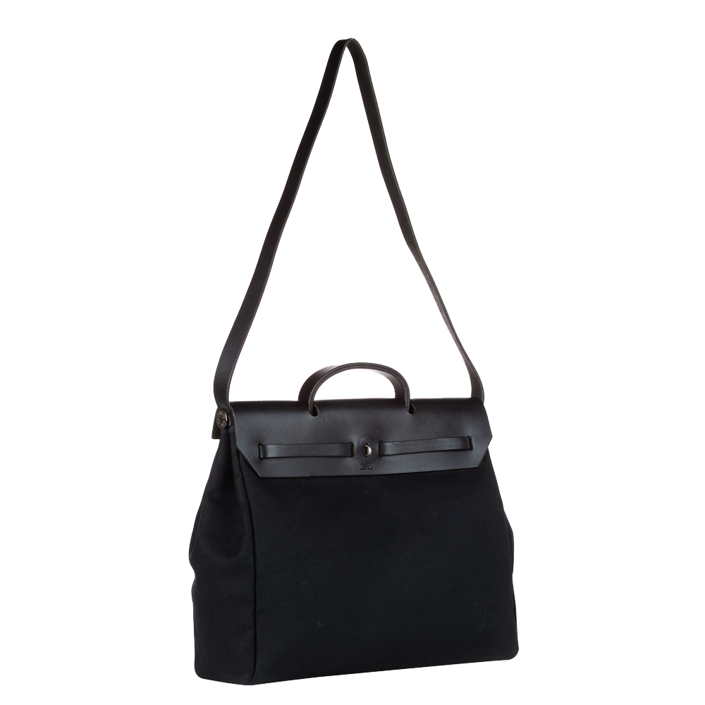 

Hermes Black Canvas Herbag MM Bag