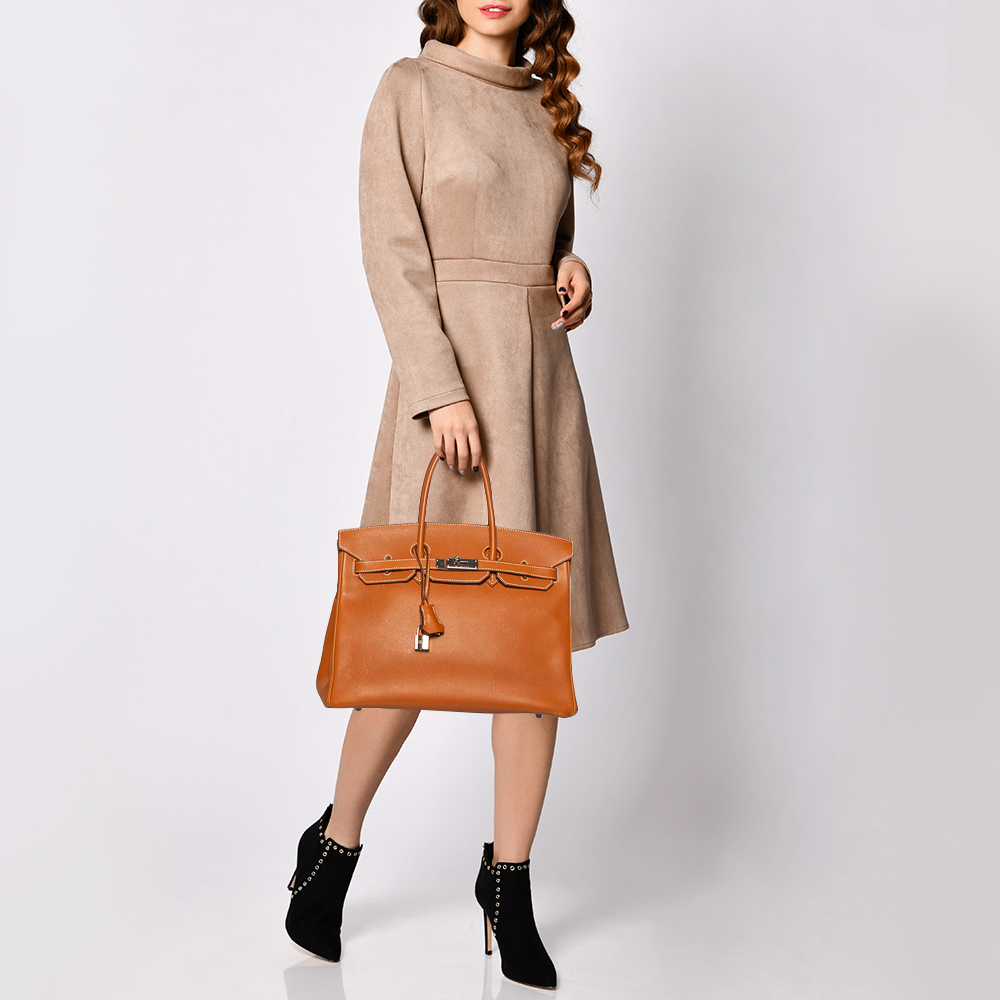

Hermes Gold Epsom Leather Palladium Plated Birkin 35 Bag, Brown