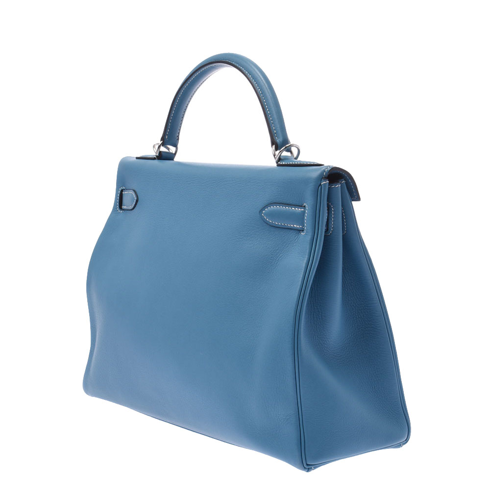 

Hermes Blue Swift Leather Palladium Hardware Kelly 32 Bag
