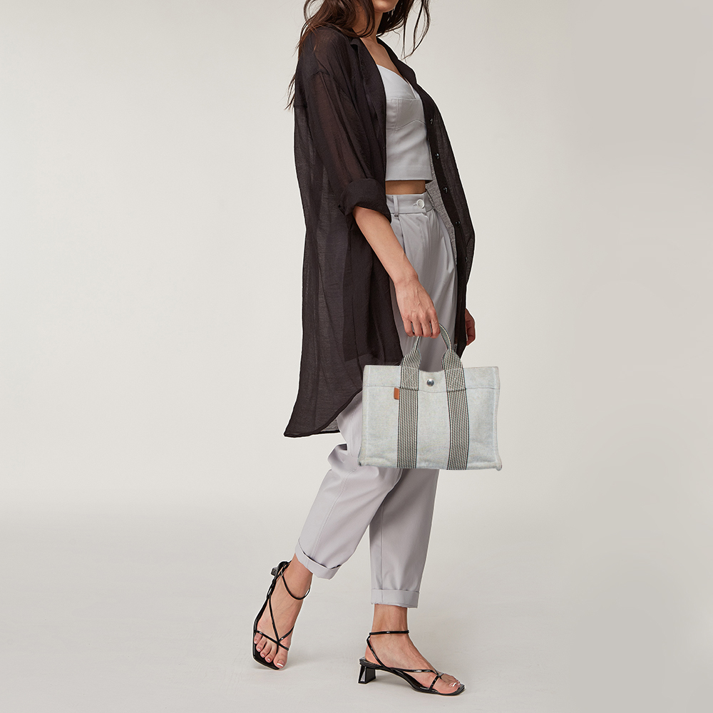 

Hermes Light Grey Canvas Fourre Tout PM Bag