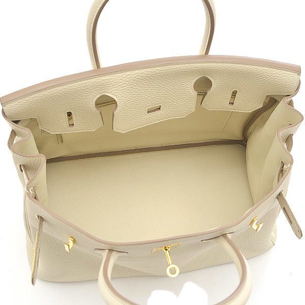 

Hermes White/Beige Taurillon Clemence Leather Gold Hardware Birkin 30 Bag