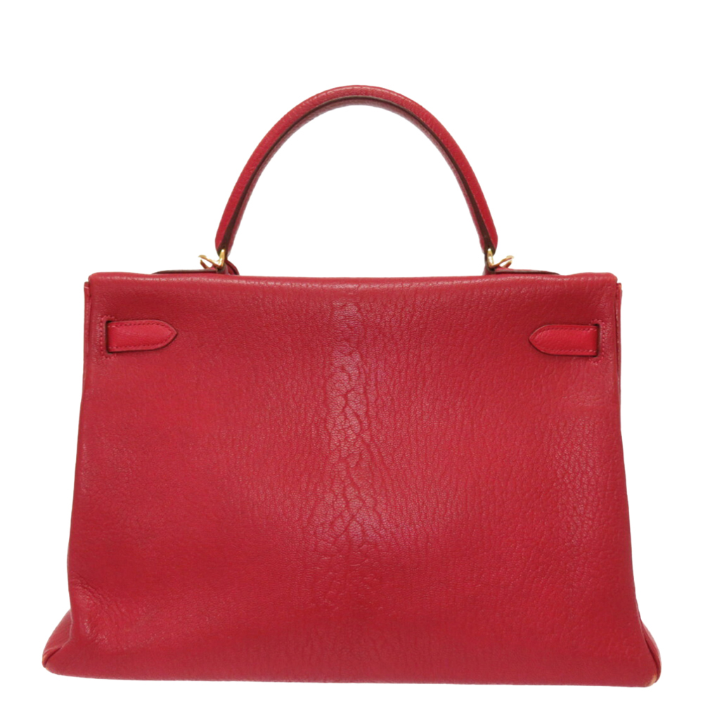 

Hermes Red Chevre Coromandel Leather Gold Hardware Kelly 35 Bag