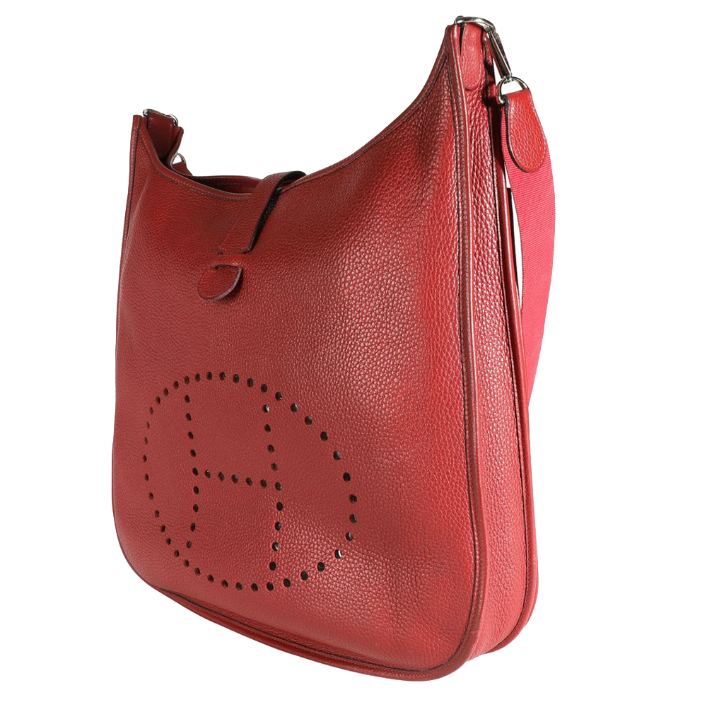 

Hermes Rouge Clemence Leather Evelyne II Shoulder Bag, Red