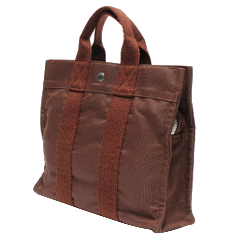 

Hermes Brown Canvas Fabric Herline Tote PM Bag