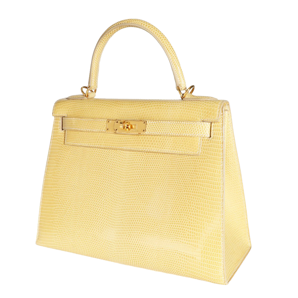 

Hermes Yellow Lizard Leather Gold Hardware Sellier Kelly 28 Bag