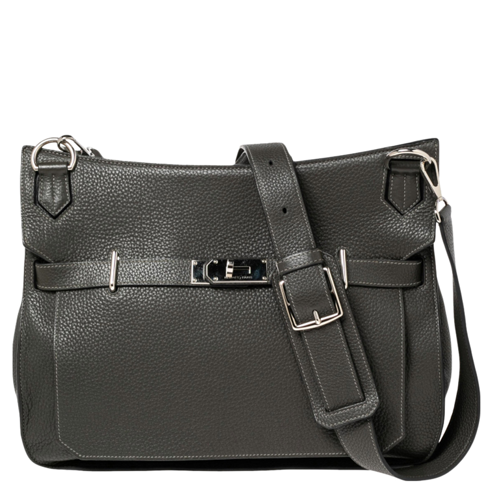 Preowned Hermes Ardoise Clemence Leather Palladium Plated Jypsiere 37 Bag In Grey ModeSens