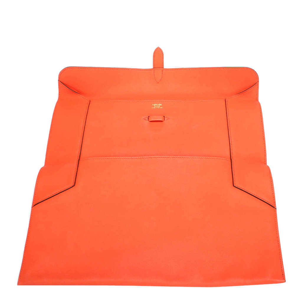

Hermes Orange Calf Leather Evercolor Pilplat Clutch Bag