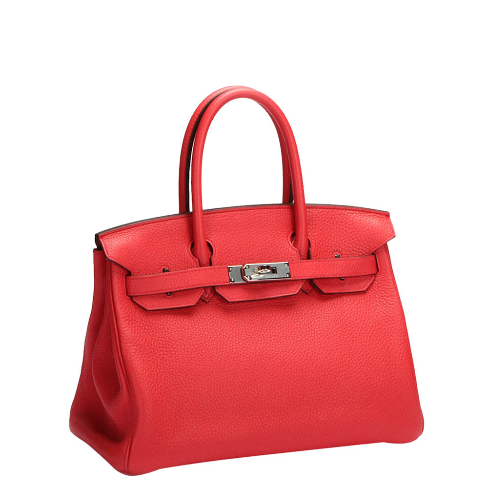 

Hermes Red Clemence Leather Palladium Hardware Birkin 30 Bag