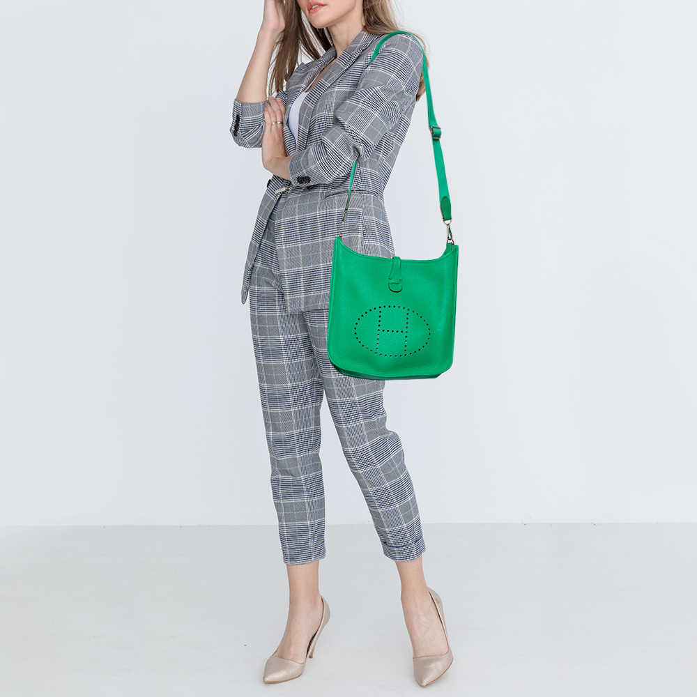 

Hermes Bamboo Clemence Leather Evelyne III PM Bag, Green