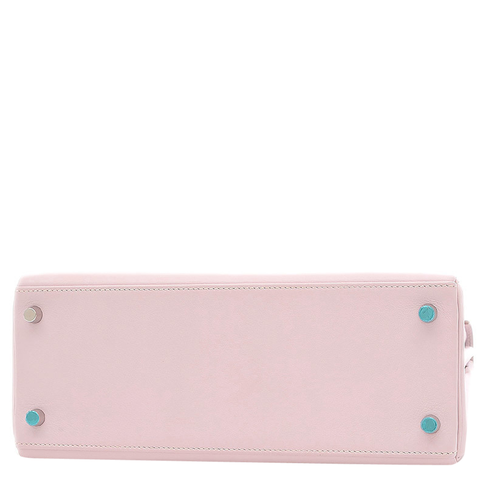 

Hermes Rose Dragee Swift Leather Palladium Hardware Kelly 28 Bag, Pink