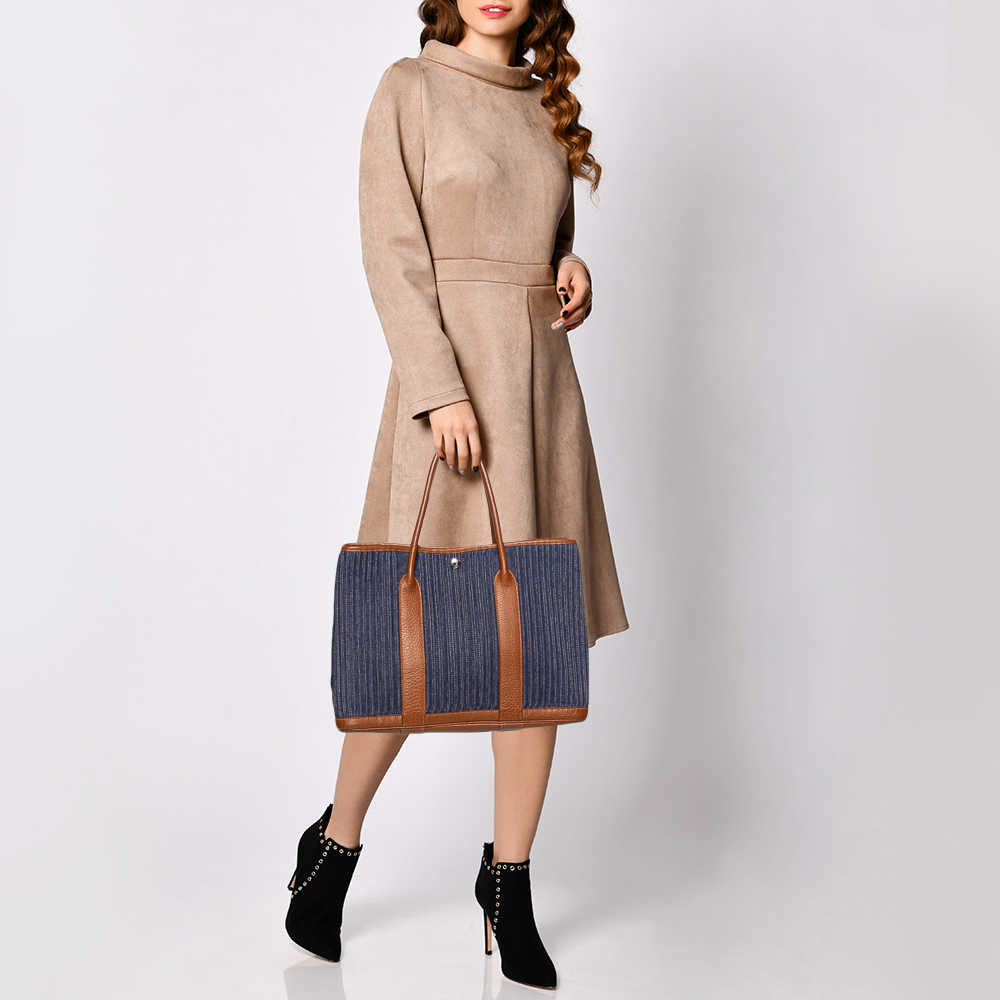 

Hermes Blue/Brown Denim and Leather Garden Party 36 Bag